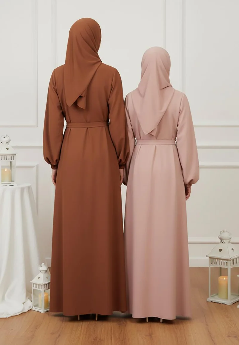 NUKHBAA  The Zahra Artistic Contrast Mother & Daughter Abaya-AB80MD  (Dresses are sold individually. To create a matching mom and daughter set, please purchase two items in different sizes) for Women | Best Price UAE